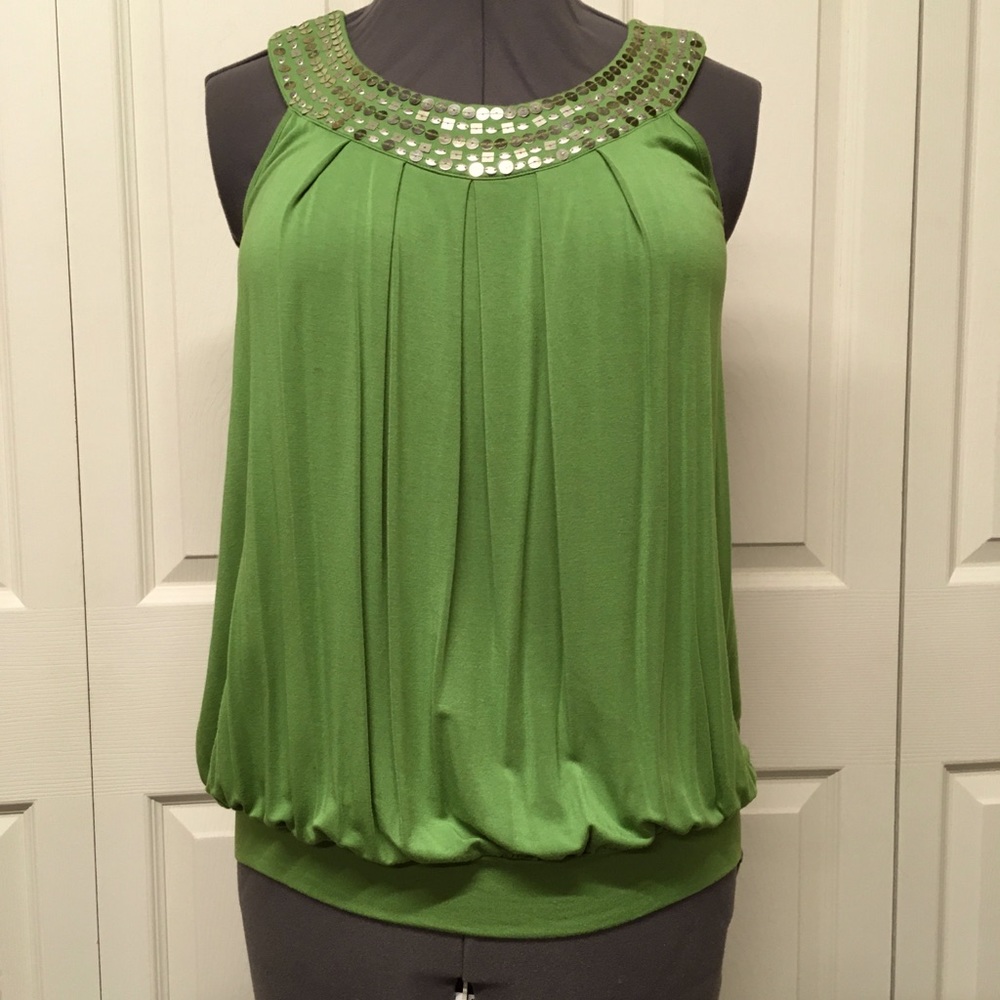 Steven Edwards green knit top with a sequined yoke. Very good condition.